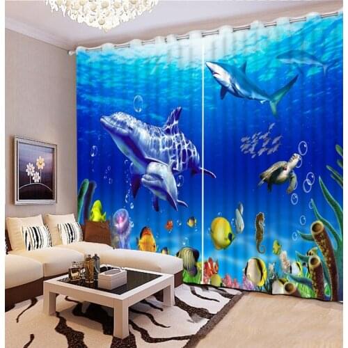 Kids ocean dolphin Blackout/Sheer Window Curtains For Living room Bedroom Curtains Drapes Cortinas para