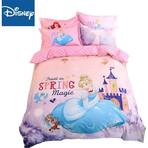 Disney princess bedding set for children bedroom decor single size comforter covers bedspreads fitted sheet 3/4pcs home textile