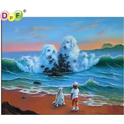DPF DIY The waves of the sea dog 5D needlework diamond painting cross stitch crafts diamond mosaic kit square diamond embroidery