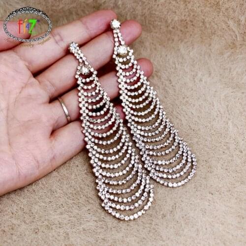F.J4Z New Luxurious Party Earrings for Women Gorgeous Bling Bling Crystal Long Cocktail Earrings Lady Anti-allergic Jewelry