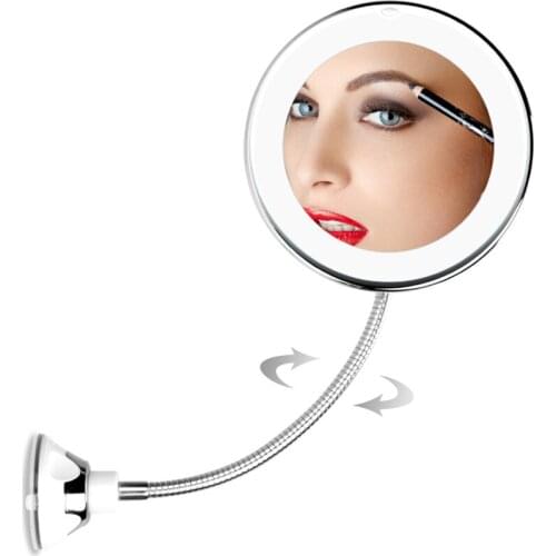 Flexible Sucker Vanity Mirror 360 Degree Rotation Makeup Mirror 10X Magnifying with LED Light Mirrors Beauty Makeup Tools