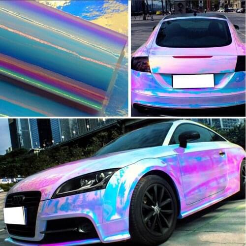 18M * 1.35M Holographic Chrome White Chameleon Vinyl Wrap Tint Films Whole Car Decals Sticker Roll High Gloss Foils