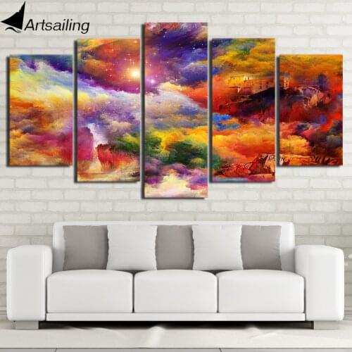 HD Printed 5 Piece Canvas Art Fantasy Colorful Dream World Sky Canvas Prints Wall Pictures for Living Room Modern NY-7468C