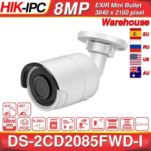 Hikvision Original 8MP IP Camera DS-2CD2085FWD-I Bullet Network CCTV Camera Updateable POE WDR POE SD Card Slot OEM