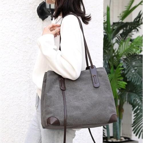 Womens Ladies Canvas Shoulder Bag Handbag Vintage Tote Shopping Top Handle Bags Work School Travel Casual Daily