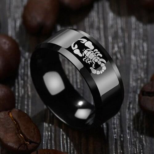 Black Stainless Steel Scorpion Pattern Engraved Ring Punk Men Wedding Bands Party Jewelry For Boys Fathers Day Gift