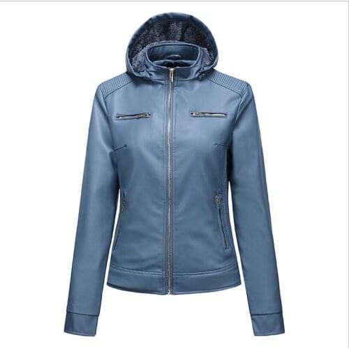 Hooded Leather Jackets Women Winter Coat Warm Abrigo Mujer Zipper Coat Slim Biker Jacket Hoodies Plus Velvet Cappotto Donna