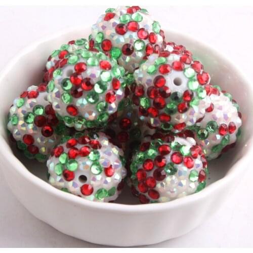 Kwoi vita red/lime/white ab rainbow color 100pcs/lot 20mm Chunky Resin Rhinestone Ball Beads for Beaded Necklace