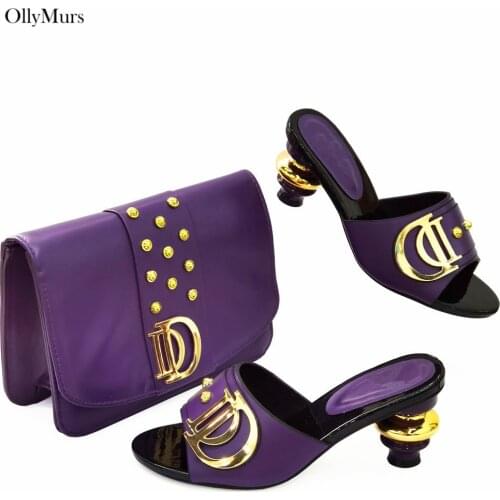 Hot Sale Fashion High Heels Woman Shoes With Bag Set For Party Italian Elegant Rivet Evening Shoes And Bag Set On Stock