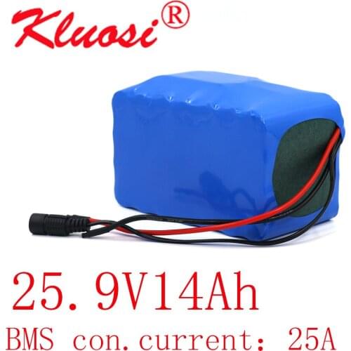 KLUOSI 25.2V Li-ION Battery Pack 24V 14Ah 7S4P 29.4V with 25A BMS For Electric Moped Ebike Scooters Bicycle Power Wheelchair