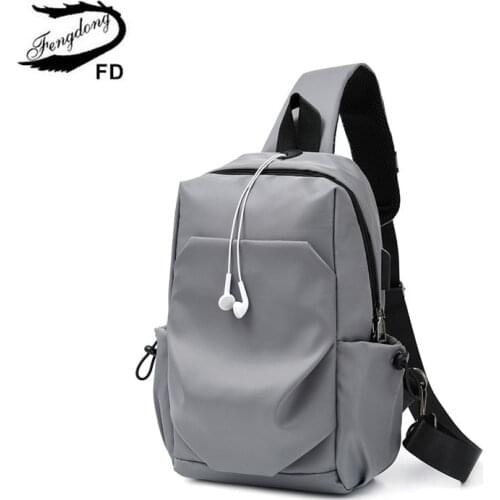 Fengdong small anti theft chest bag sling cross body bags men lightweight mini sport bag usb charge bagpack men messenger bags