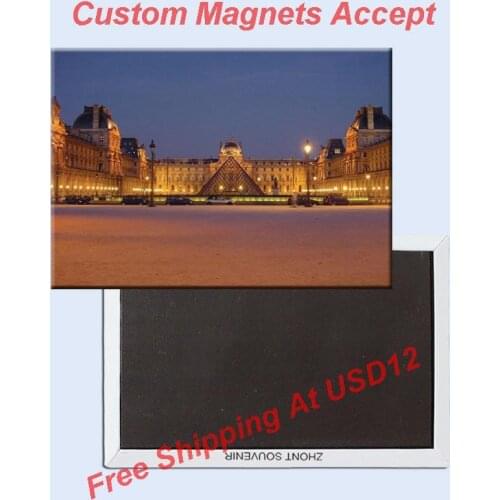 Metal Wrapped Magnets SOUVEMAG French The Louvre at night Scenery Tourist Metal Refrigerator Magnets 5285