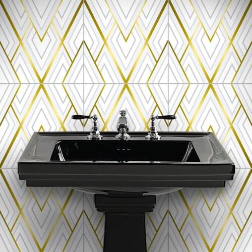 Metal texture gold line geometric pattern tile stickers bathroom waist line stickers waterproof wear-resistant floor stickers