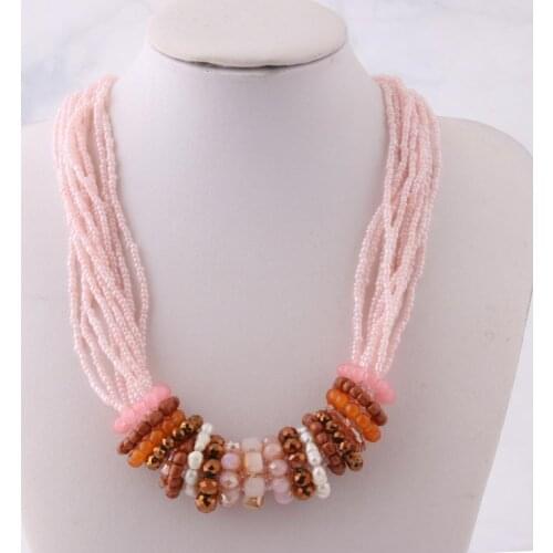 Fashion Bohemian Pearl Crystal Necklace for Women Handmade Short Necklace Statement Necklace Collier