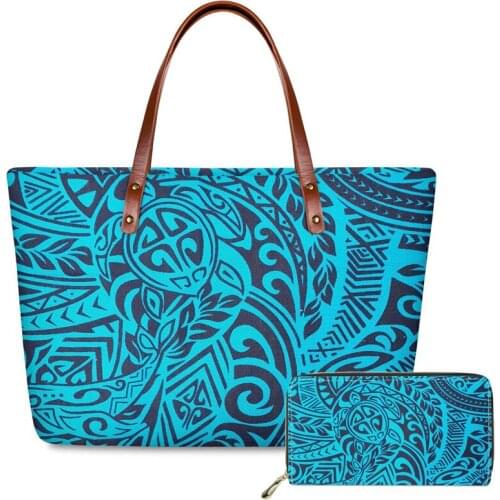 Fashion PU Polynesian Traditional Tribal Handbags Luxury Women Large Top-handle Bags 2pcs/set Shoulder Bag for Ladies Purses