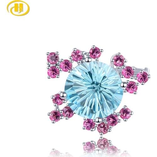 Natural Sky Blue Topaz S925 Silver Brooch 9.46 Carats Firework Excellent Cutting Topaz Rhodolote Garnet Womens Exquisite Gifts