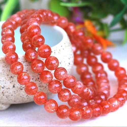 Natural Gold Strawberry Crystal Sunstone Bead Bracelet Gold Orange Red 6A Crystal Transparent Crystal Treasure Wholesale