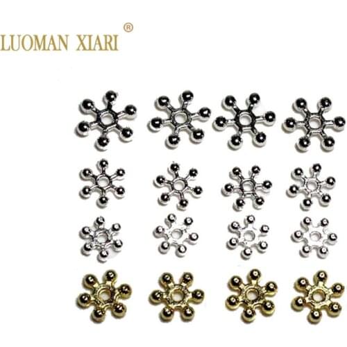 Wholesale 100PCS Snowflake Shape Silvery Golden Alloy Space Beads Charms For Jewelry Making DIY Necklace Bracelet 6/8/10mm