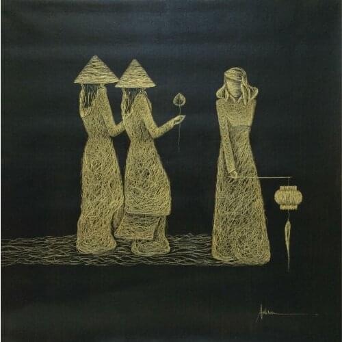 Original High Quality Hand Painted Canvas Painting Palette Knife Net Shape Vietnamese woman Modern Wall Picture for Living Room