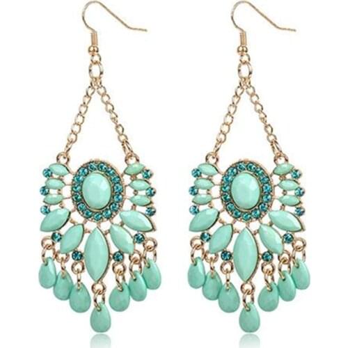 Mint green oval water drop acrylic crystal beads gold alloy charm retro chandelier pendant charms drop dangle earring for women