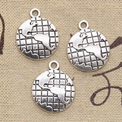 6pcs Charms Earth Globe 24x20mm Antique Bronze Silver Color Plated Pendants Making DIY Handmade Tibetan Bronze Finding Jewelry