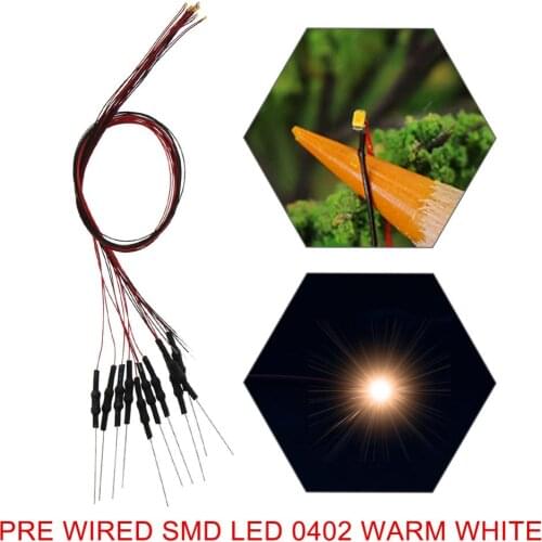 20pcs/40pcs Pre-wired SMD 0402 LED Warm White Pre-soldered micro litz wired LED leads Model Train HO N OO Scale L0402WM
