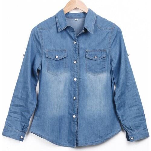 Retro 2018 New Fashion Women Denim Shirt Long Sleeve Turn Down Collar Casual Female Shirt Jean Top Sexy Cardigan Wear