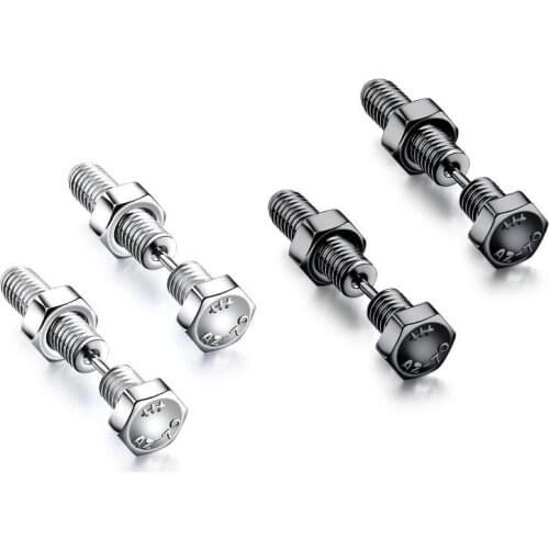 Hexagon Screw Nut Studs Earrings for Men Woman Stainless Steel Hip-Hop Earring Male Jewelry