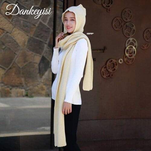 DANKEYISI Female Winter Warm Soft Cap Hat Scarves Long Scarf Elegant Casual Warm Style Female Beanies Woman Girl