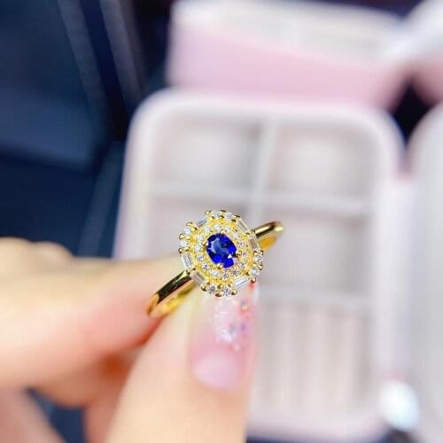 Shilovem 925 silver sterling real Natural sapphire Rings fine Jewelry party trendy open gift new gift 3*4mm jcj03048526agl