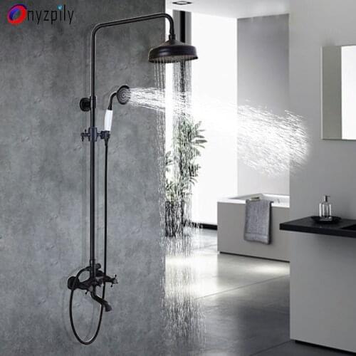 Onyzpily ORB Bathroom Shower Faucet Set 8" Rainfall Black Bronze Bath Shower Mixer Taps Handshower Rotatable Lifting shower set