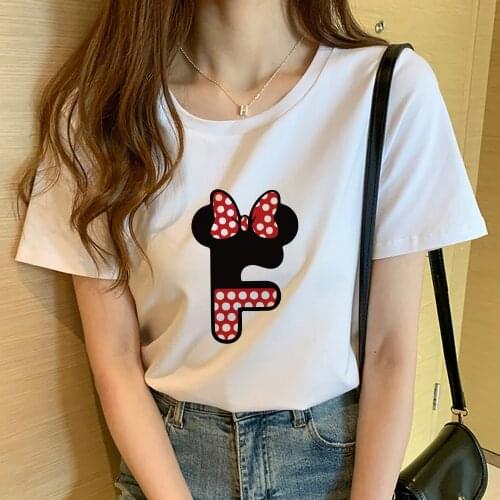 Name Letter Women T-shirt Disney Minnie Harajuku Clothing Fashion Design France Casual Tee shirt Femme Summer Home Soft Vetement