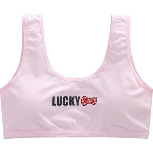 Girl Racerback Cotton Sport Training Bra with Love Letter Print Wide Strap Underwear Crop Top