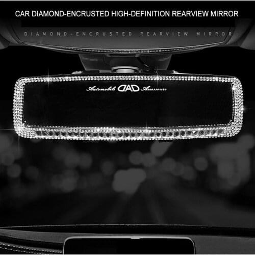 Rhinestone Car Interior Rearview Mirror Decor Charm Crystal Bling Diamond Ornament Rear View Mirror Cover Auto Accessories