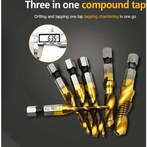 1/4" Hex Shank Drill Bit HSS Screw Tap Drill Bits Hss Taps Countersink Set HSS Composite Tap Drills M3 M4 M5 M6 M8 M10