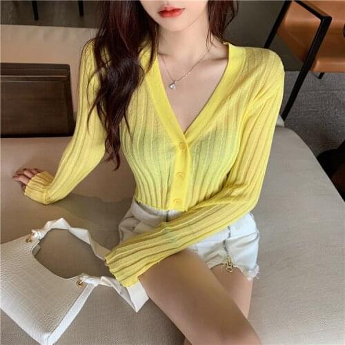 Make firm offers) French ins small wind web celebrity smock v-neck solid color sweater is prevented bask in short unlined upper