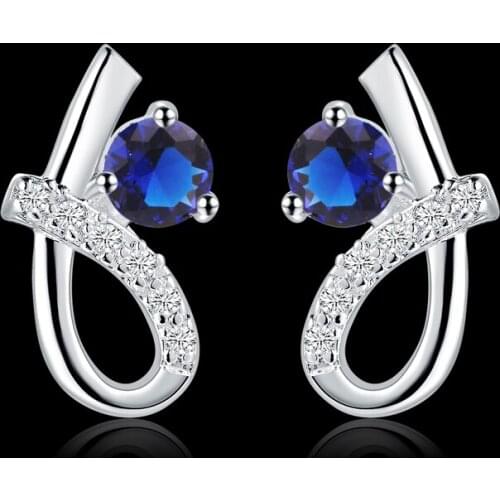 Fascinating Stud Earrings Silver Color Deep blue Cubic Zirconia Fashion earrings for women AE2036