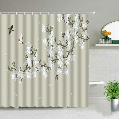 Spring Landscape Beautiful Flowers Peach Blossom Birds Waterproof Shower Curtain Bathroom Renovation Home Decoration