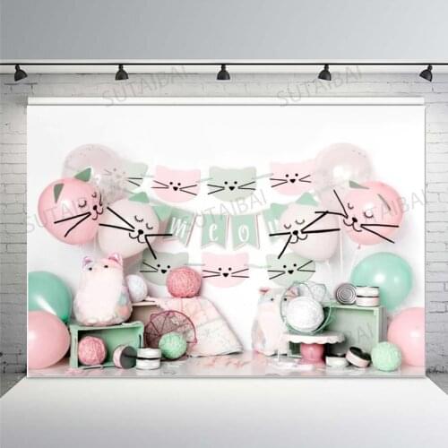 Vinyl Photography Background Knitting Wool Color Cute Cat Toy Balloons Flags Custom Photo Backdrop Background Studio Booth Props