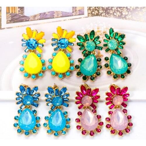 Za Vintage Hanging Earrings Multicolor Eternity Stones Zircon Crystal Drop Earring For Women 2021 Wholesale Jewelry Accessories