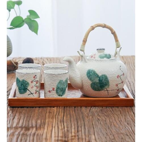 Japanese tea set home creative teacup teapot hand painted underglaze color ceramic kungfu tea pot cup tray wineware