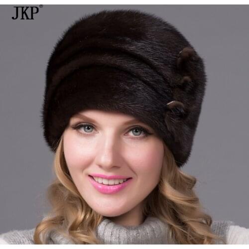 Russian winter fur hat for women genuine mink fur cap with flower style 2020 new hot warm high quality elegant ladies hat DHY-64