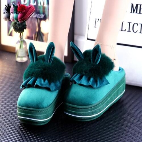 Ladies Cotton Slippers Winter 2021 Korean Cute Slope With Thick Bottom High Heels Warm Non-slip Slippers Indoor and Outdoor