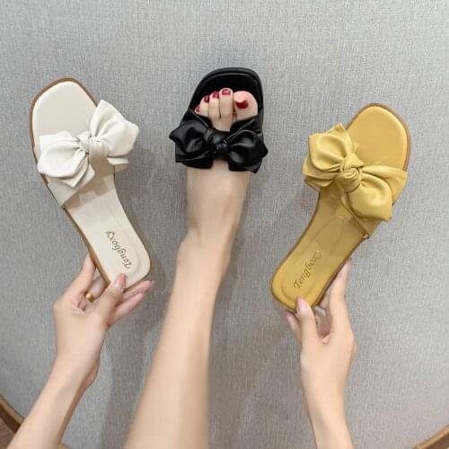 2021 New Design Plus Size Summer women sandals 2021 with Bowknot Square Head Beach Color slippers Female Casual Woman shoes A008