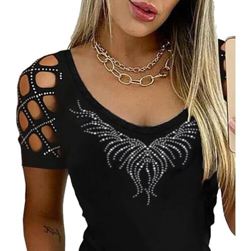 Rhinestone Women Hollow Bodycon Dress With Pocket Sundress Black Hot Short Sleeve O Neck Dress For Summer Sexy Female Dress D30