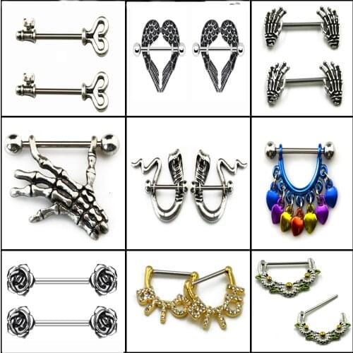 1 Pcs Flower,Hand,Key and so on Different Shape Nipple Barbell Ring Shield Piercing Body Jewelry