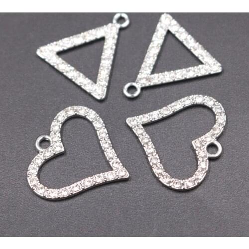 10pcs Mix Hollow Handmade Rhinestone Heart & Triangle Pendant Fashion Earrings Metal Accessories DIY Charm Jewelry Crafts Making