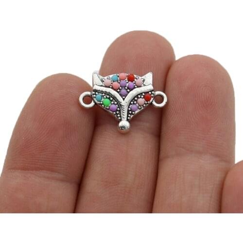 10pcs Silver Plated Crystal Fox Charm Connector for Making Bracelet DIY Findings Jewelry Accessories 20x14mm