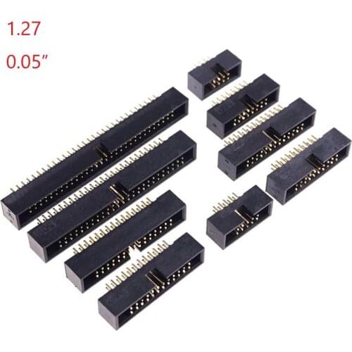 100 pcs 0.050" Shrouded Box Header 1.27 mm Dual Row Male Pin 6 8 10 12 14 16 20 26 30 34 40 44 50 60 Pin Through Hole IDC Header