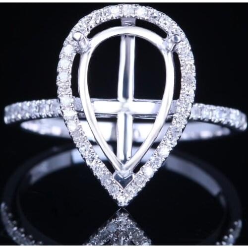12x8mm Pear Semi Mount Trendy Fine Jewelry Solid 10K (417) White Gold Real Natural Diamond Engagement Wedding Ring Halo Setting